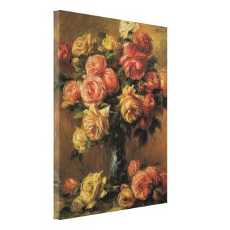 Roses in a Vase 3 by Renoir, Vintage Impressionism Stretched Canvas Print
