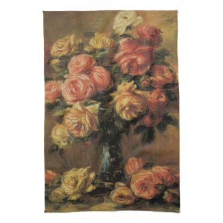 Roses in a Vase 3 by Renoir, Vintage Impressionism Towels