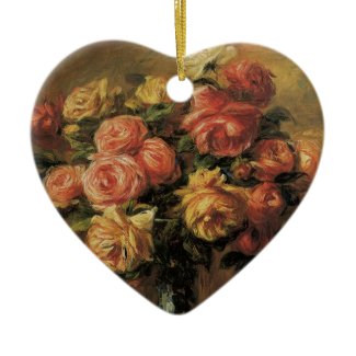 Roses in a Vase 3 by Renoir, Vintage Impressionism Christmas Tree Ornament