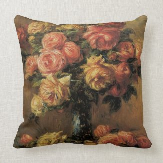 Roses in a Vase 3 by Renoir, Vintage Impressionism Throw Pillow