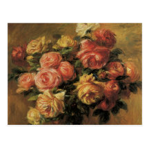 Roses in a Vase 3 by Renoir, Vintage Impressionism Postcard