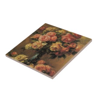 Roses in a Vase 3 by Renoir, Vintage Impressionism Ceramic Tile