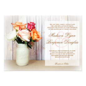 Roses in Mason Jar Rustic Country Wedding Invites