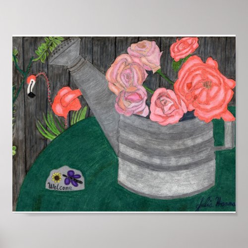 Roses In The Watering Can by Julia Hanna Print