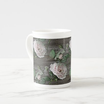 Roses on Weathered Wood Porcelain Mugs