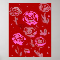 Roses Painting red background abstract Poster