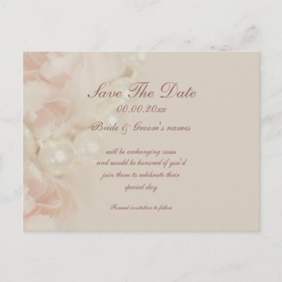 Roses pearls pink save the date invitations postcard