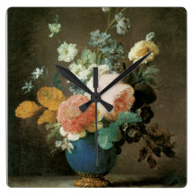 Roses, Ranunculus and Other Flowers in a Blue Vase Wall Clock