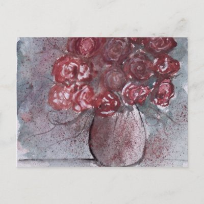 ROSES red watercolor art flower painting Post Card by dereklovessheila
