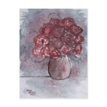 ROSES red watercolor art flower painting postcards