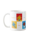 Roses, Sunflowers, Irises, mugs