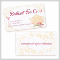 Roses teapot flowers butterflies tea cup business business cards