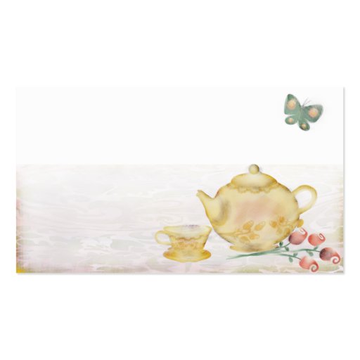 Roses teapot flowers butterflies tea cup business business card template (front side)