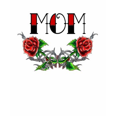 Old school Tattoo font saying Mom With Roses and wire