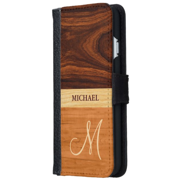 Rosewood Oak Mixed Wood Grain Look - Monogrammed iPhone 6 Wallet Case