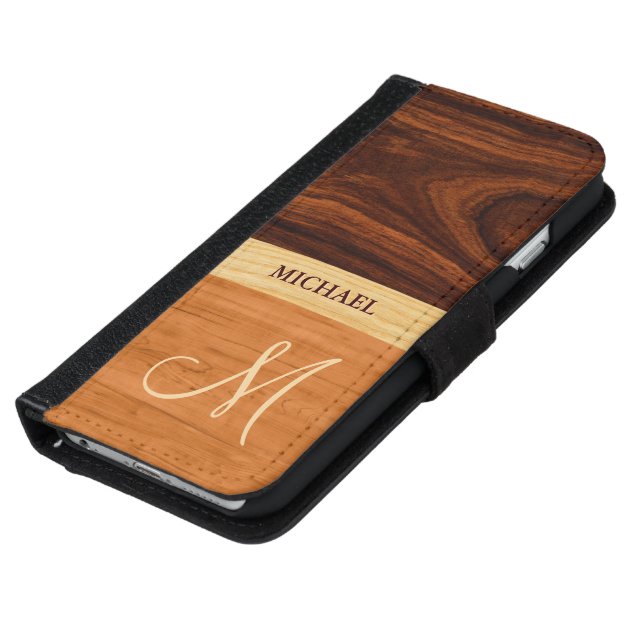 Rosewood Oak Mixed Wood Grain Look - Monogrammed iPhone 6 Wallet Case-5