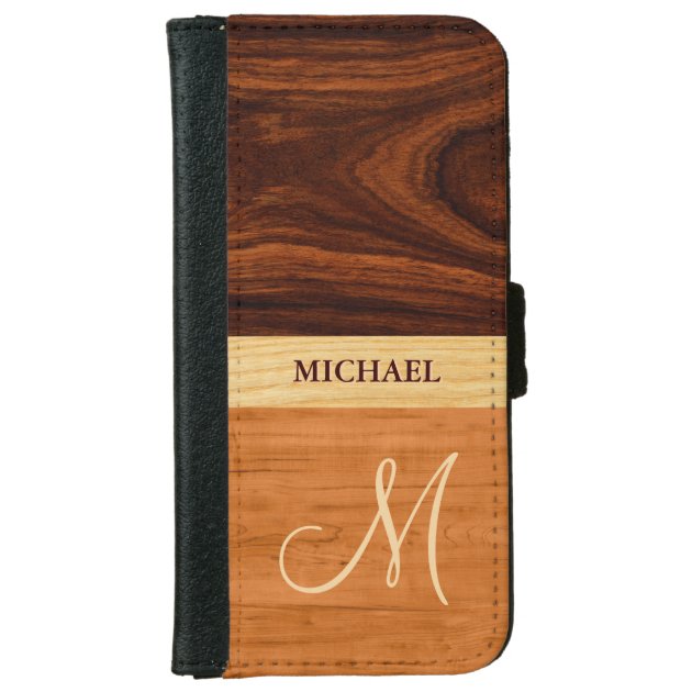 Rosewood Oak Mixed Wood Grain Look - Monogrammed iPhone 6 Wallet Case