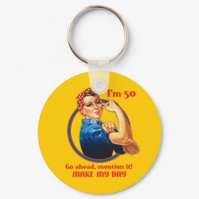 Rosie Riveter 50th Birthday Keychain by pinkinkart