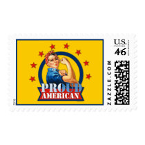 Rosie Riveter Proud American Stamp by pinkinkart Rosie Riveter Proud American Stamp