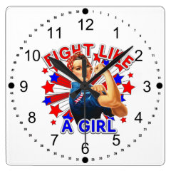Rosie The Riveter Patriotic Fight Like a Girl Square Wallclock