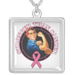 Rosie The Riveter Stronger Than Breast Cancer necklaces