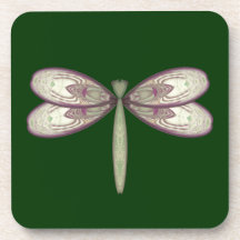 Rosy Nouveau Dragonfly Beverage Coasters