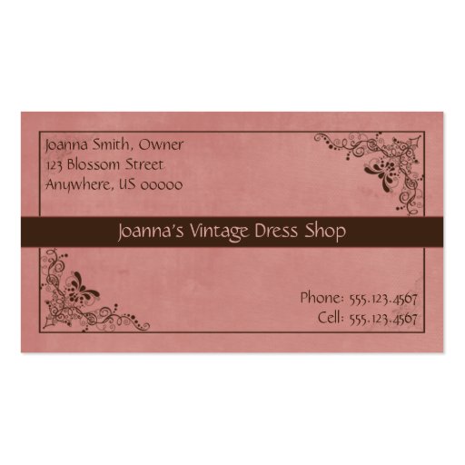 Rosy Peach and Brown Vintage Swirl Business Card