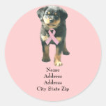 Rottweiler  Breast Cancer Address Label Round Stickers