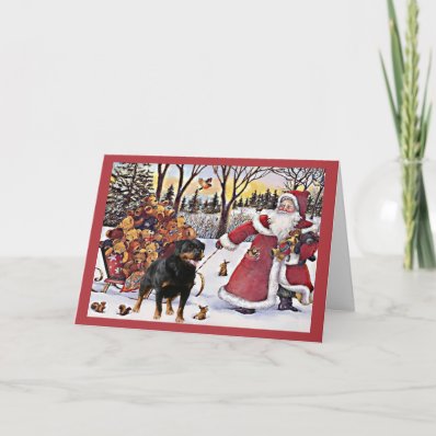 Rottweiler Christmas Card Santa Bears In Sleigh