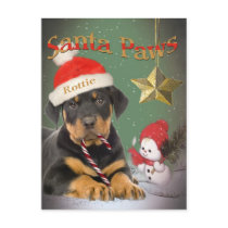 Rottweiler Puppy Santa Paws cards postcards