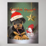 Rottweiler Puppy Santa Paws Poster posters
