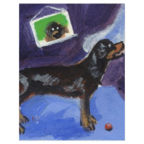 Rotweiler sees smiling moon flyers