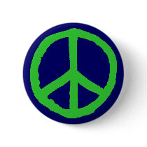 Rough Peace Symbol - Green on Dark Blue buttons