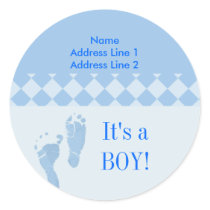 Round Address Label Blue Baby Feet Baby Shower stickers