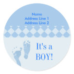 Round Address Label Blue Baby Feet Baby Shower Round Stickers
