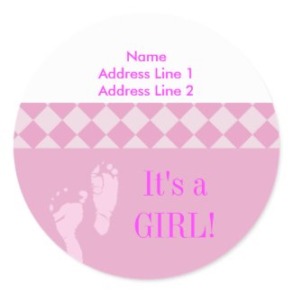 Round Address Label Pink Baby Feet Baby Shower sticker