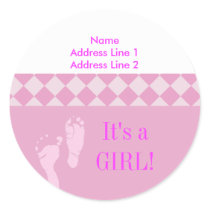 Round Address Label Pink Baby Feet Baby Shower stickers