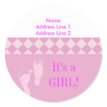 Round Address Label Pink Baby Feet Baby Shower Round Stickers