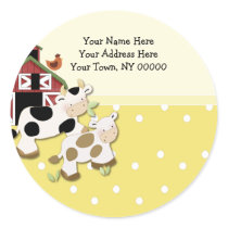 Round Address Labels Baby Moo Cow Yellow Round Sticker