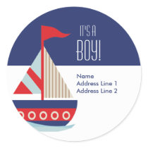 Round Address Labels - Sailing Sailboat Blue Sticker