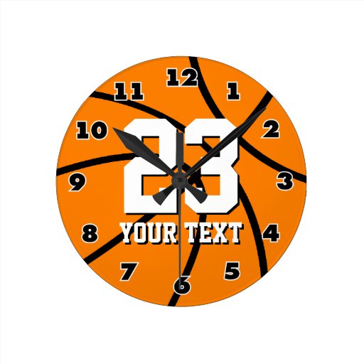 Round basketball clock with custom number and text Zazzle