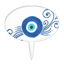 round blue evil eye cake topper