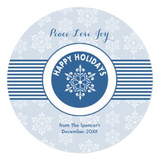 Round Blue Snowflake Holiday Card Invite