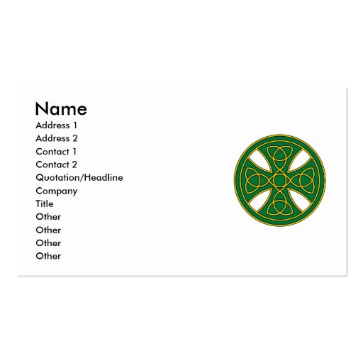 Round Celtic Cross in green and gold Business Card Template