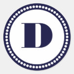 Round Dot Frame Monogram Template in Navy Blue Sticker