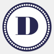 Round Dot Frame Monogram Template in Navy Blue Sticker