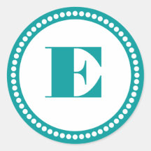 Round Dot Frame Monogram Template in Turquoise Round Stickers