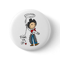 Round 'Em Up! Cowboy Stick Figure Button