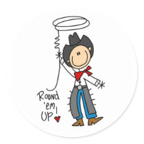 Round 'Em Up! Cowboy Stick Figure Sticker
