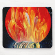 Round Flame Planet Waterfall Spray Painting mousepad